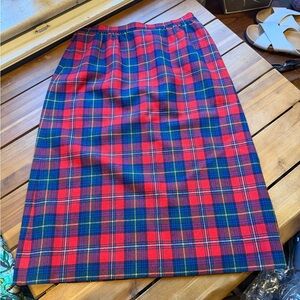 Vintage Wool Pendleton Red and Blue Plaid Pencil Skirt Size 12